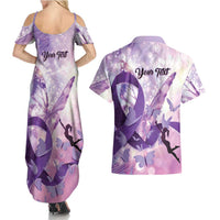 Personalized Polynesian Lupus Awareness Couples Matching Summer Maxi Dress and Hawaiian Shirt Butterfly Hologram Lupus Warrior LT01 - Polynesian Pride