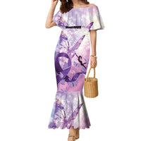 Personalized Polynesian Lupus Awareness Family Matching Mermaid Dress and Hawaiian Shirt Butterfly Hologram Lupus Warrior LT01 Mom's Dress Purple - Polynesian Pride