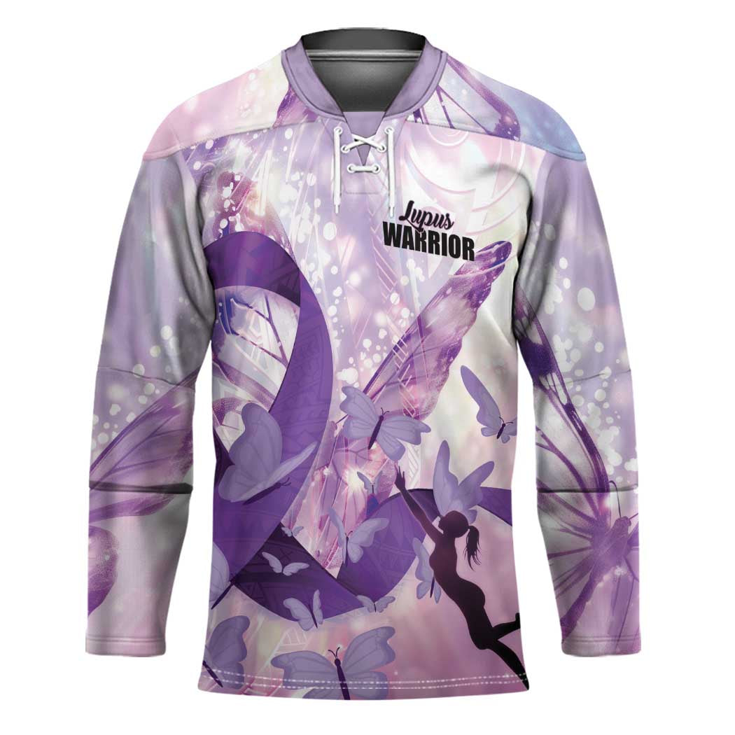 Personalized Polynesian Lupus Awareness Hockey Jersey Butterfly Hologram Lupus Warrior