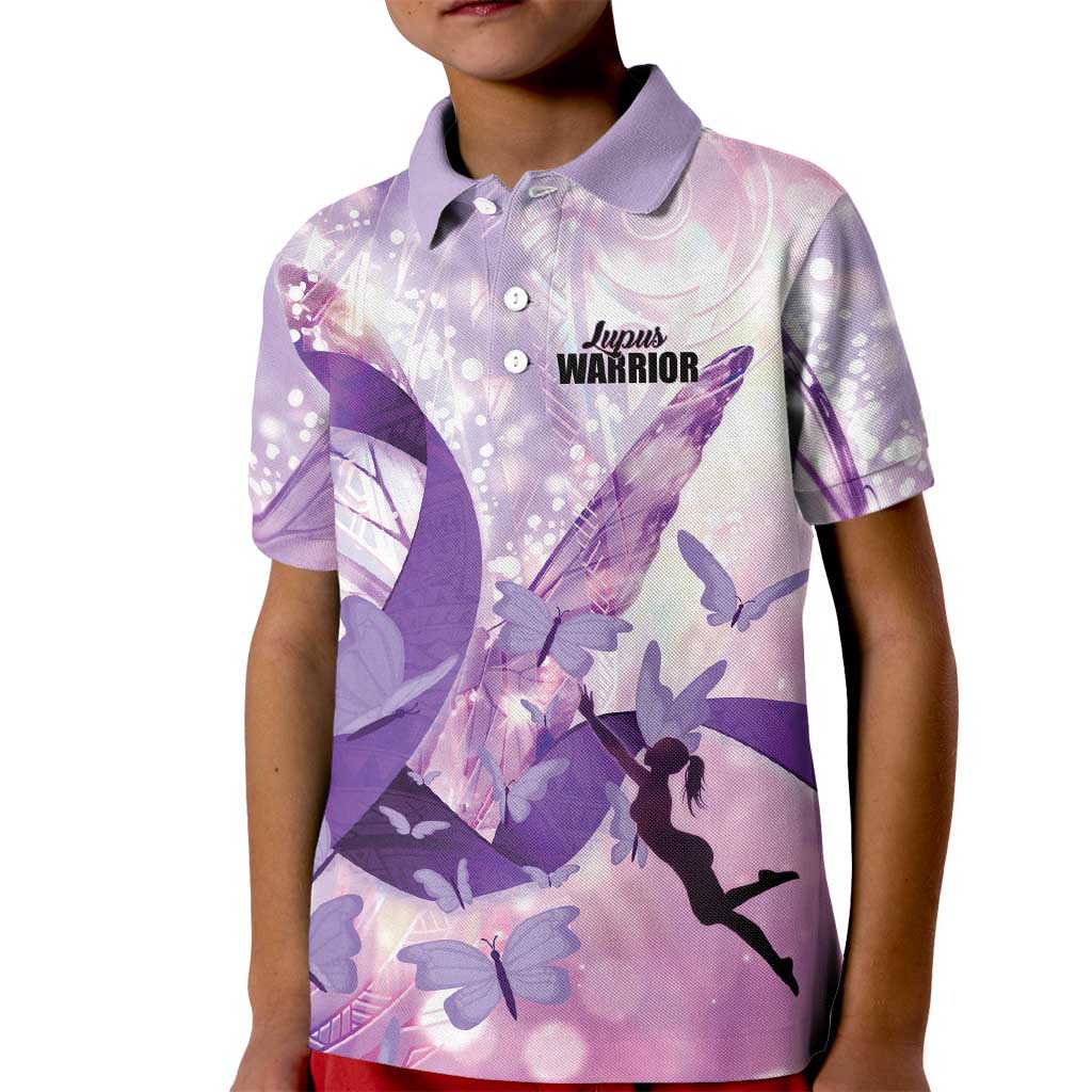 Personalized Polynesian Lupus Awareness Kid Polo Shirt Butterfly Hologram Lupus Warrior LT01 Kid Purple - Polynesian Pride