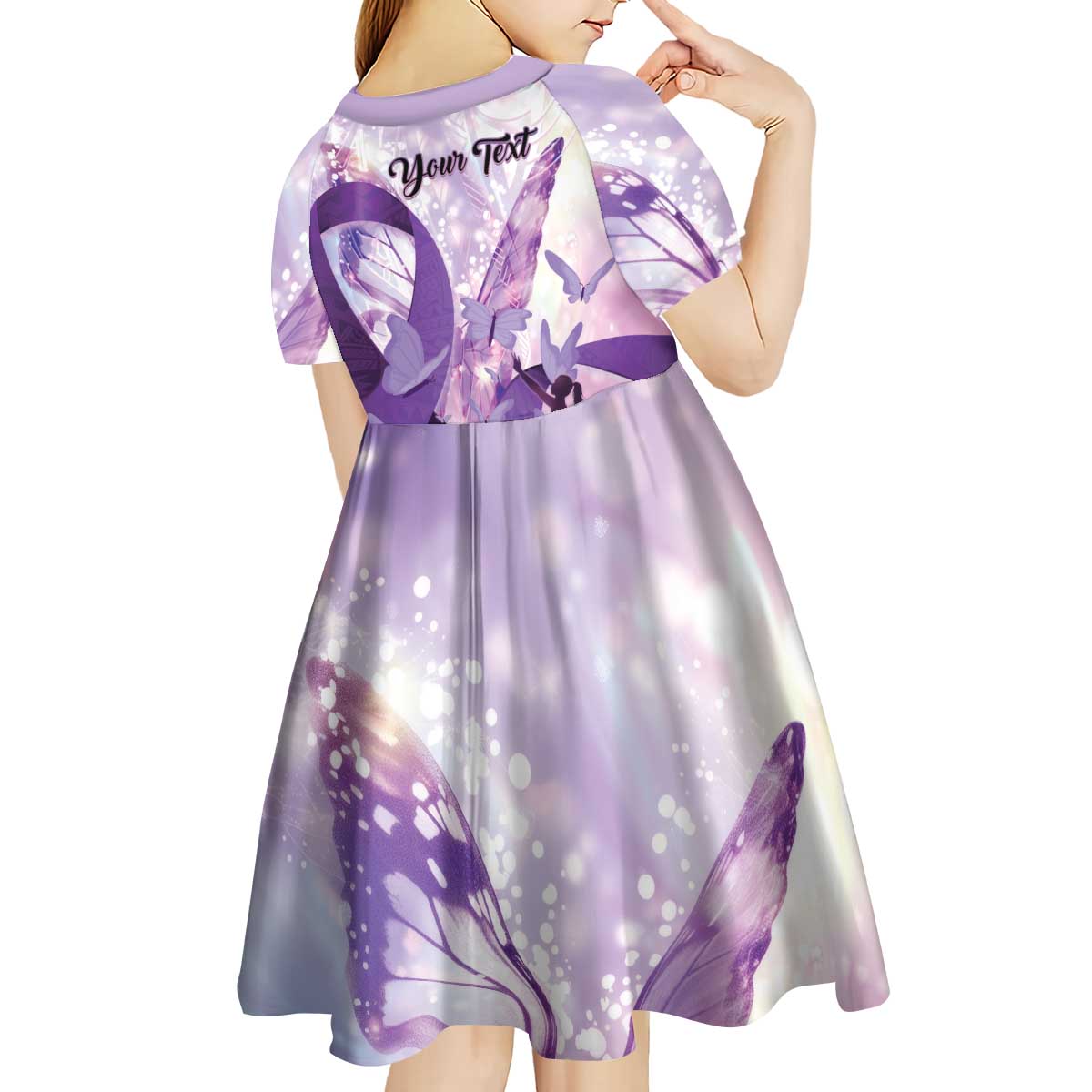 Personalized Polynesian Lupus Awareness Kid Short Sleeve Dress Butterfly Hologram Lupus Warrior