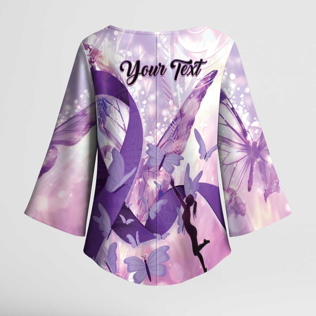 Personalized Polynesian Lupus Awareness Kimono Sleeve Blouse Butterfly Hologram Lupus Warrior