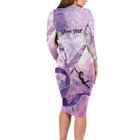 Personalized Polynesian Lupus Awareness Long Sleeve Bodycon Dress Butterfly Hologram Lupus Warrior LT01 - Polynesian Pride