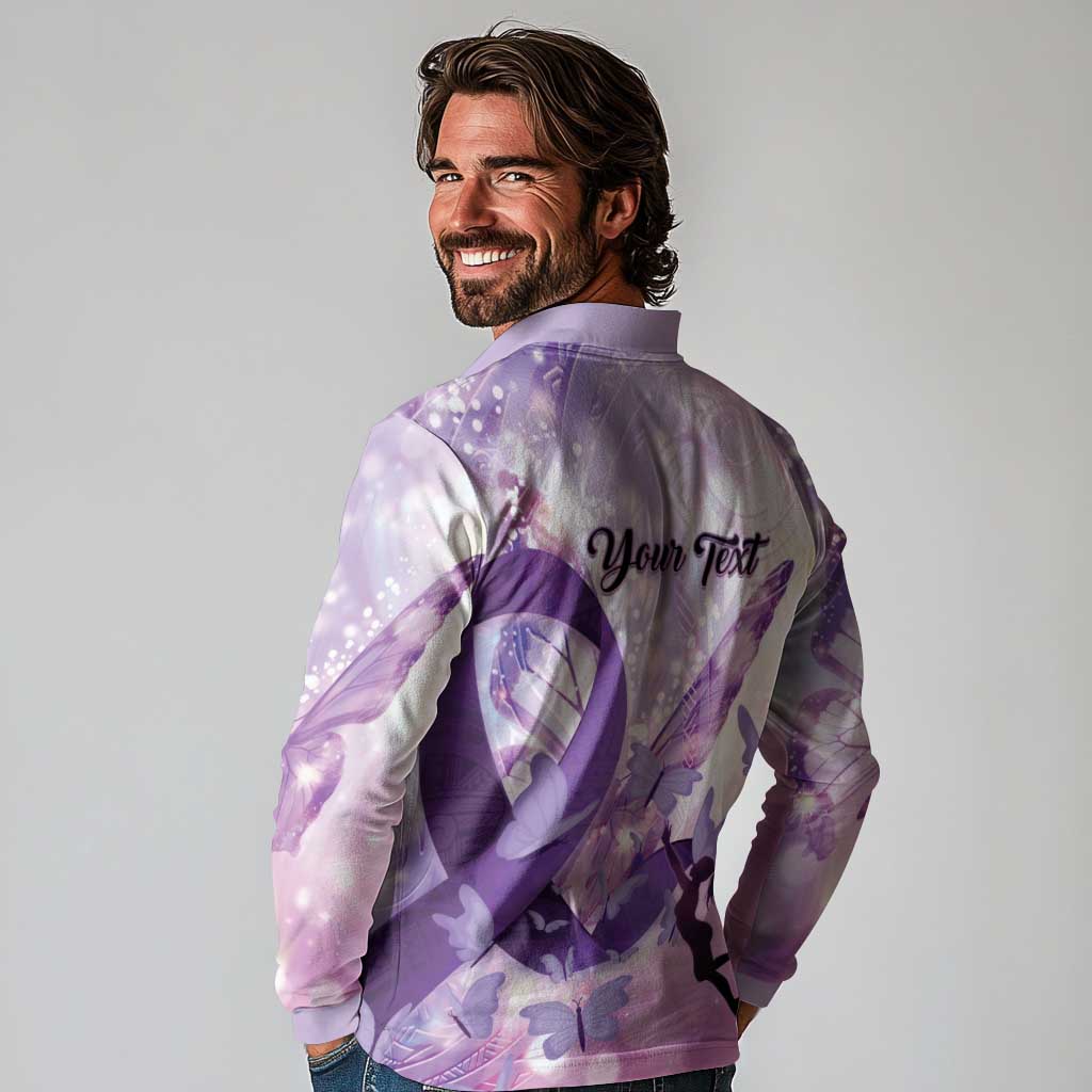 Personalized Polynesian Lupus Awareness Long Sleeve Polo Shirt Butterfly Hologram Lupus Warrior