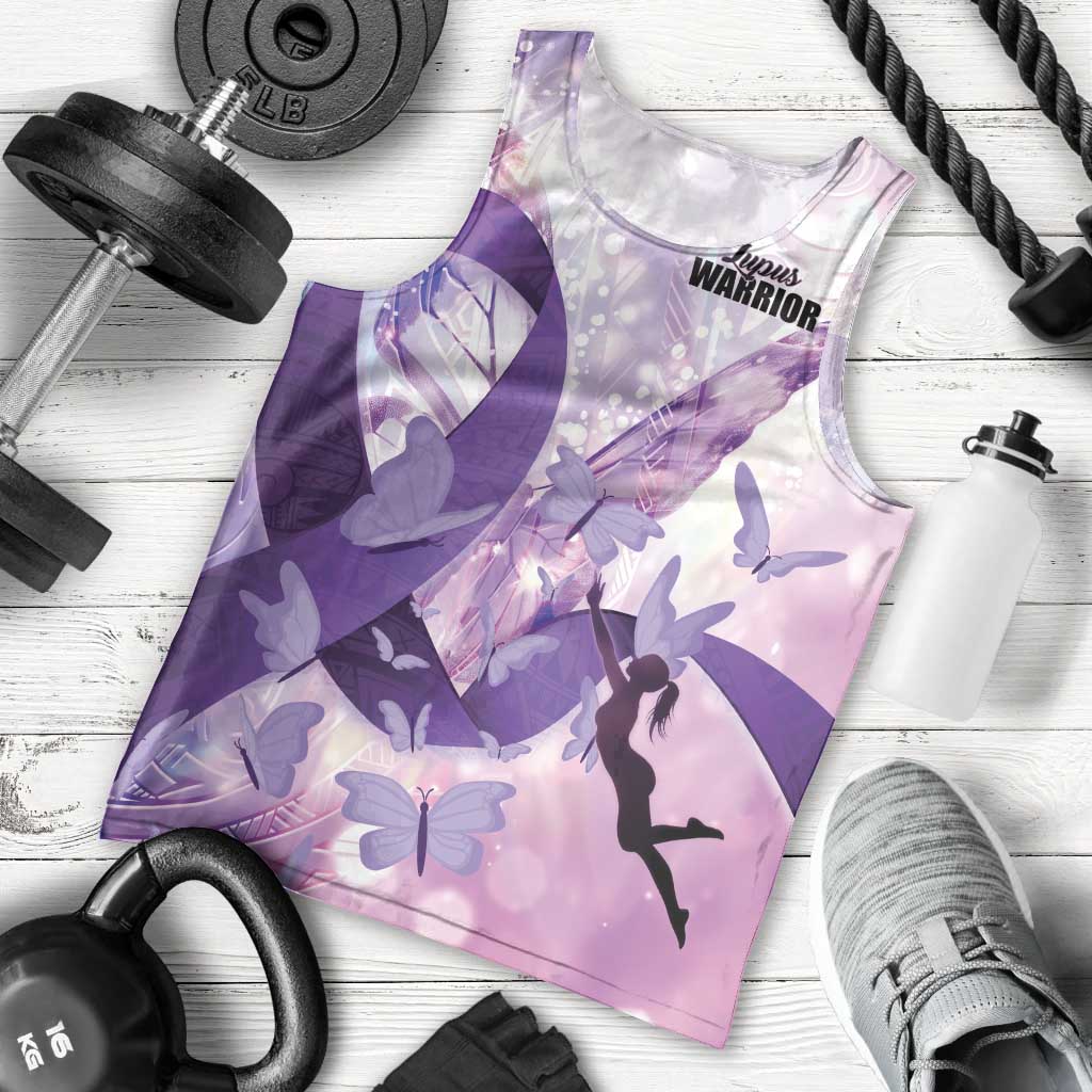 Personalized Polynesian Lupus Awareness Men Tank Top Butterfly Hologram Lupus Warrior