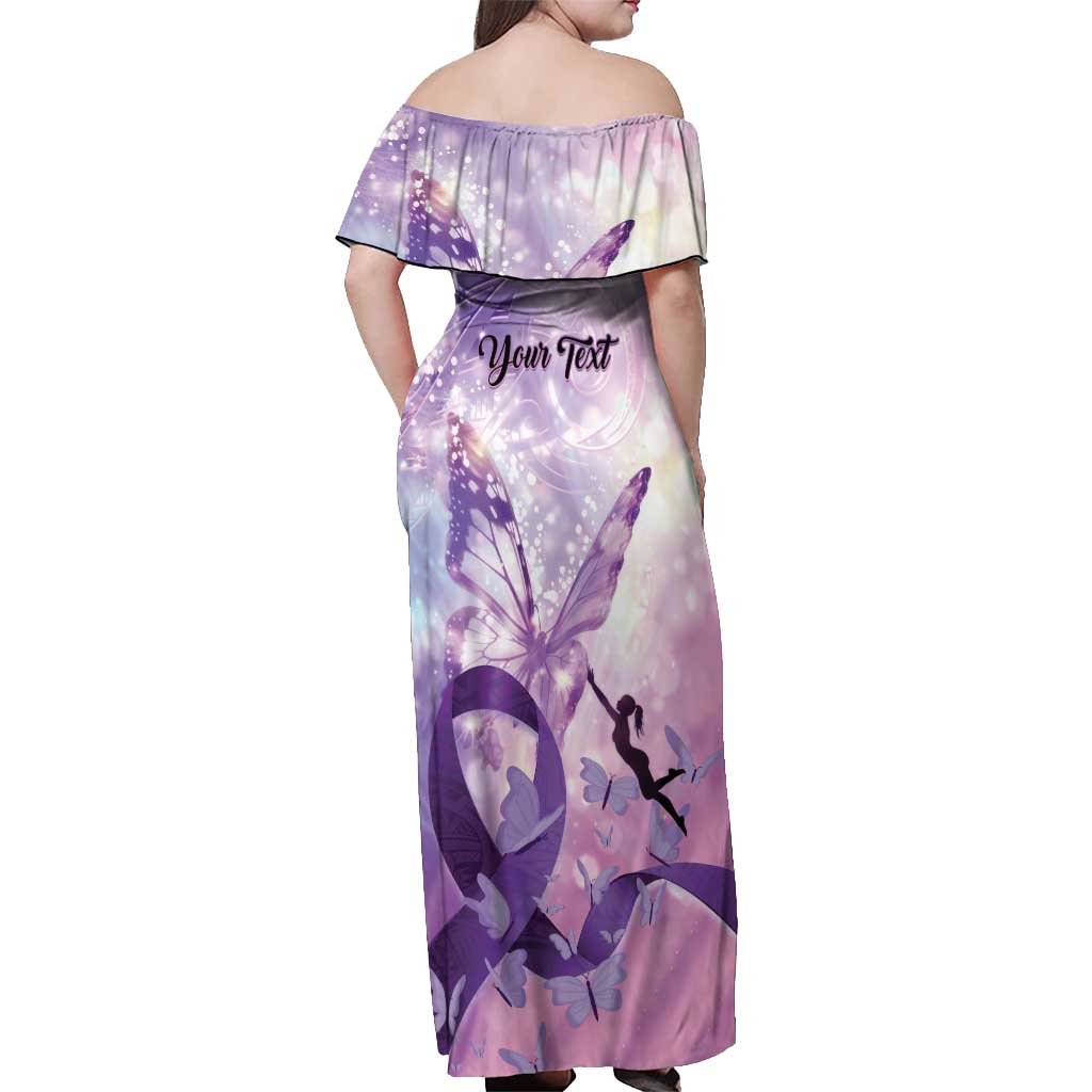 Personalized Polynesian Lupus Awareness Off Shoulder Maxi Dress Butterfly Hologram Lupus Warrior