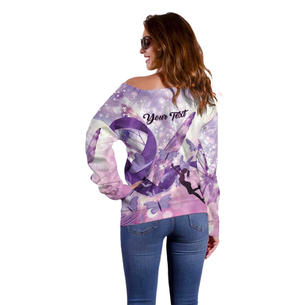 Personalized Polynesian Lupus Awareness Off Shoulder Sweater Butterfly Hologram Lupus Warrior