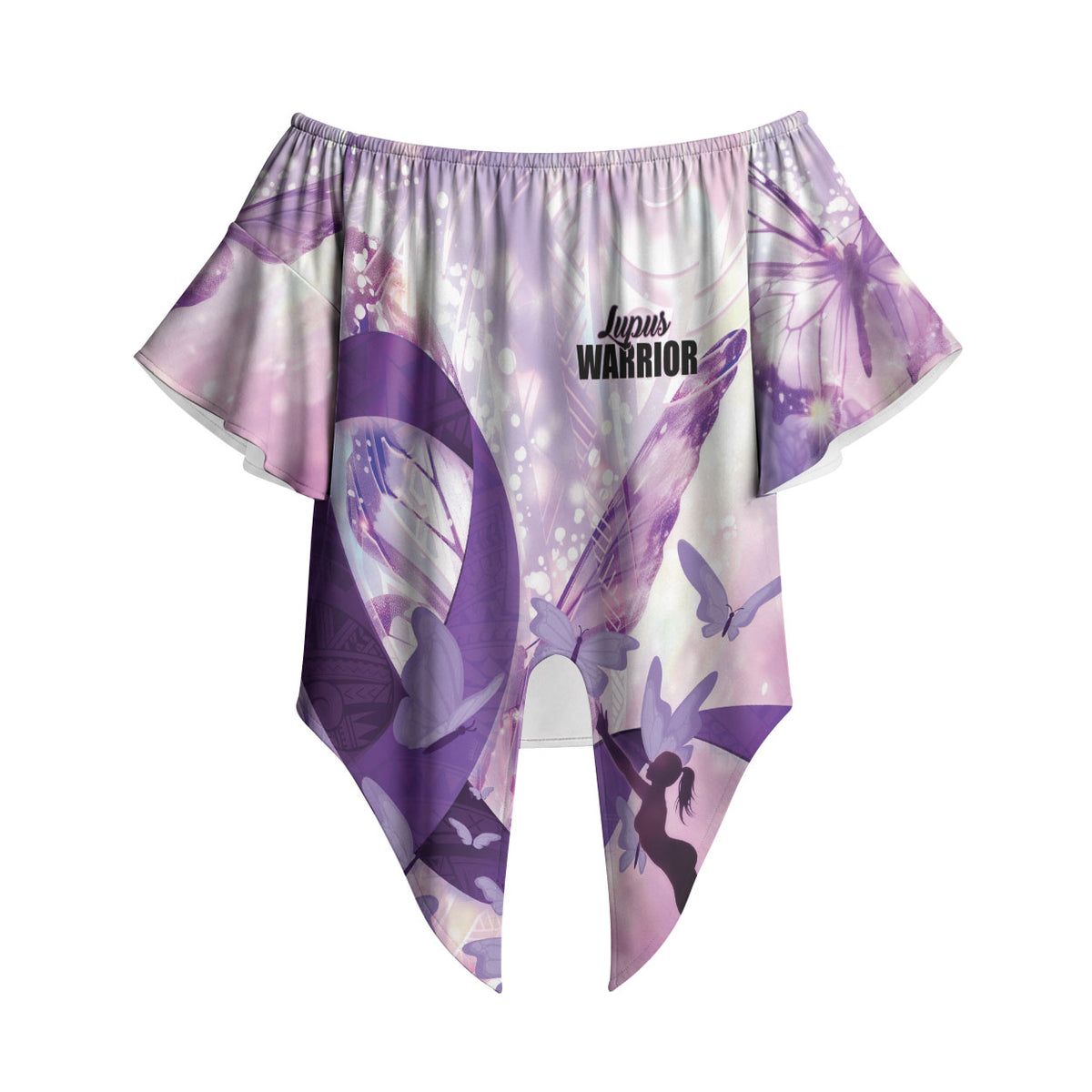 Personalized Polynesian Lupus Awareness Off Shoulder Wrap Waist Top Butterfly Hologram Lupus Warrior LT01 Purple - Polynesian Pride