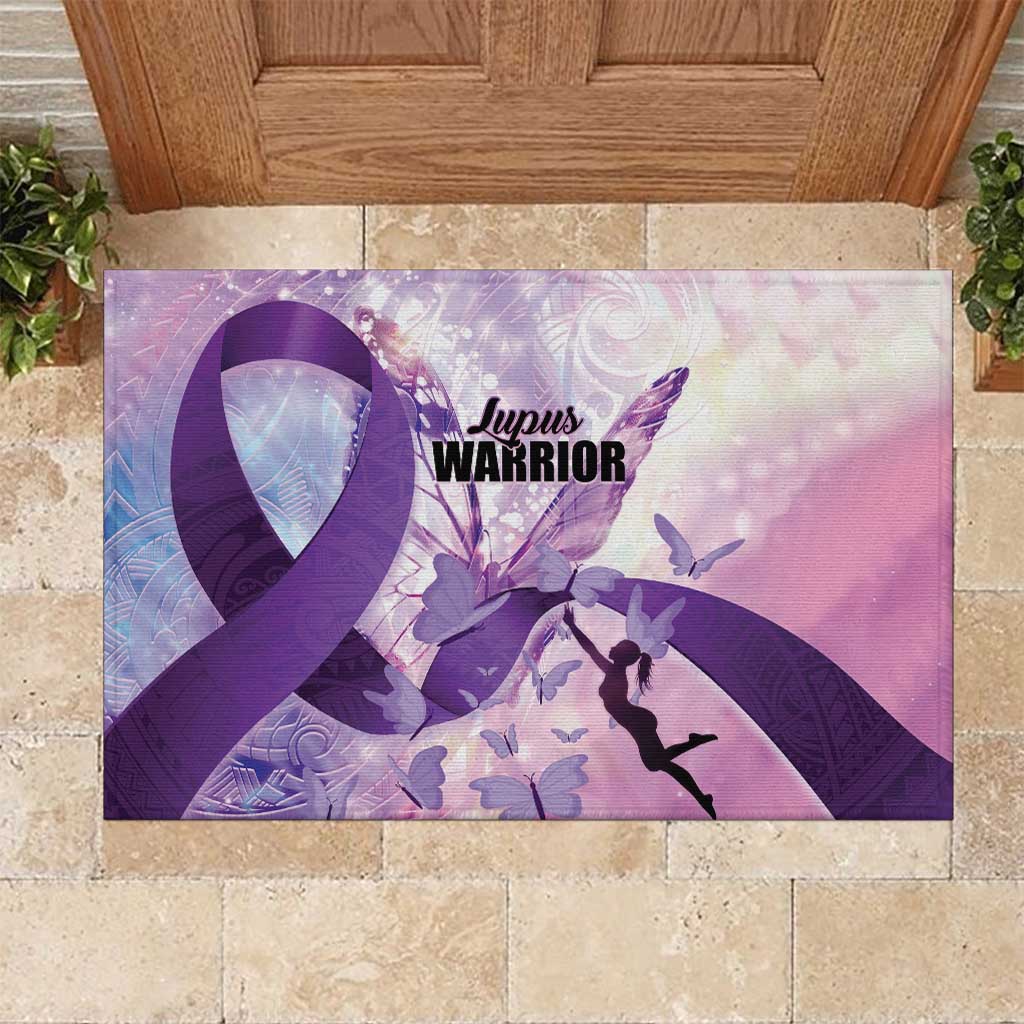 Polynesian Lupus Awareness Rubber Doormat Butterfly Hologram Lupus Warrior