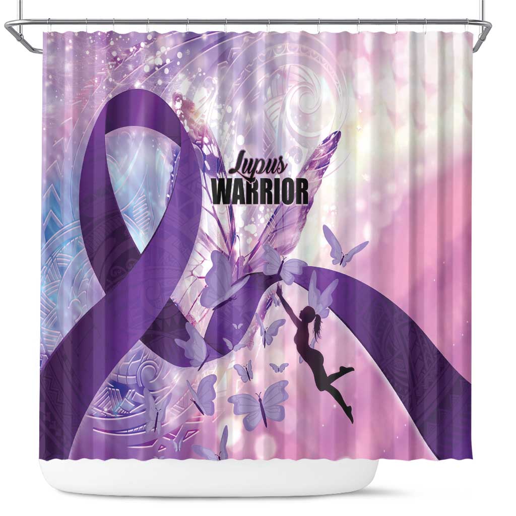 Polynesian Lupus Awareness Shower Curtain Butterfly Hologram Lupus Warrior