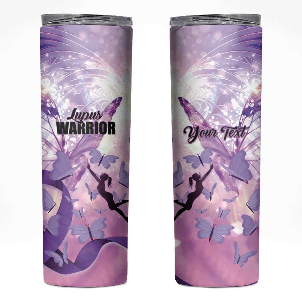 Personalized Polynesian Lupus Awareness Skinny Tumbler Butterfly Hologram Lupus Warrior