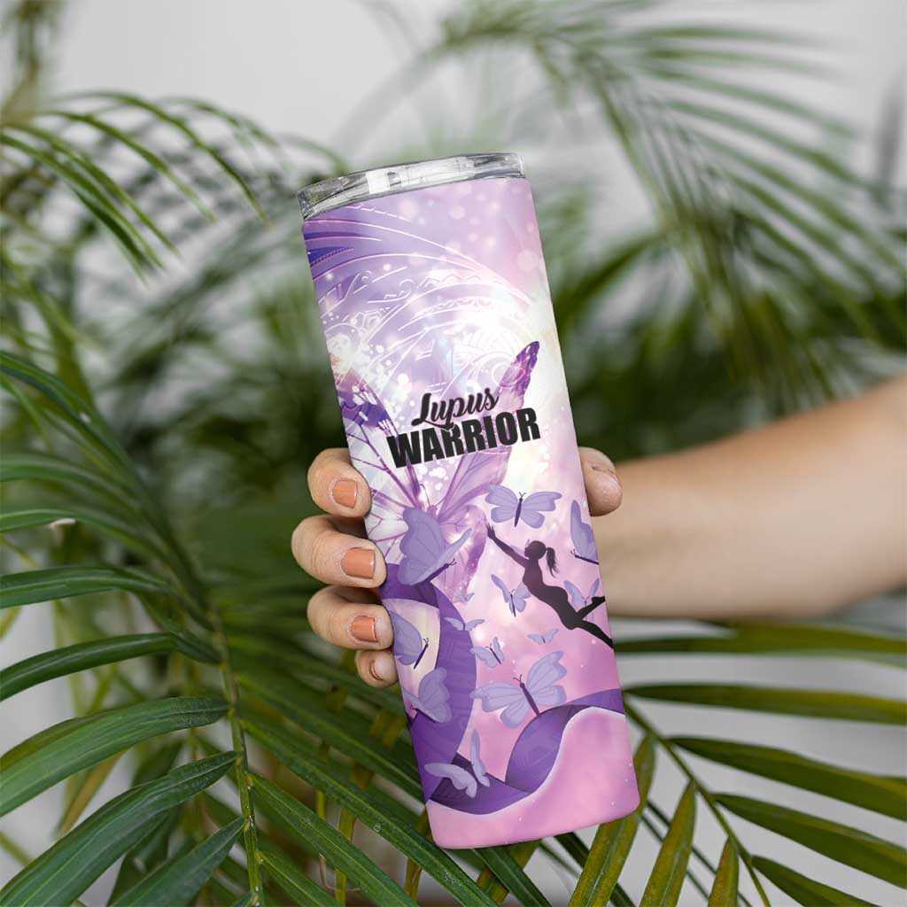 Personalized Polynesian Lupus Awareness Skinny Tumbler Butterfly Hologram Lupus Warrior