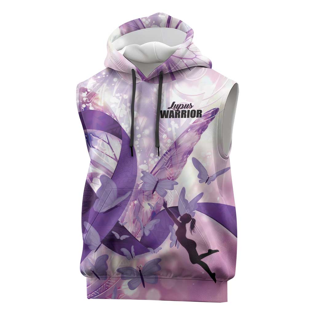 Personalized Polynesian Lupus Awareness Sleeveless Hoodie Butterfly Hologram Lupus Warrior