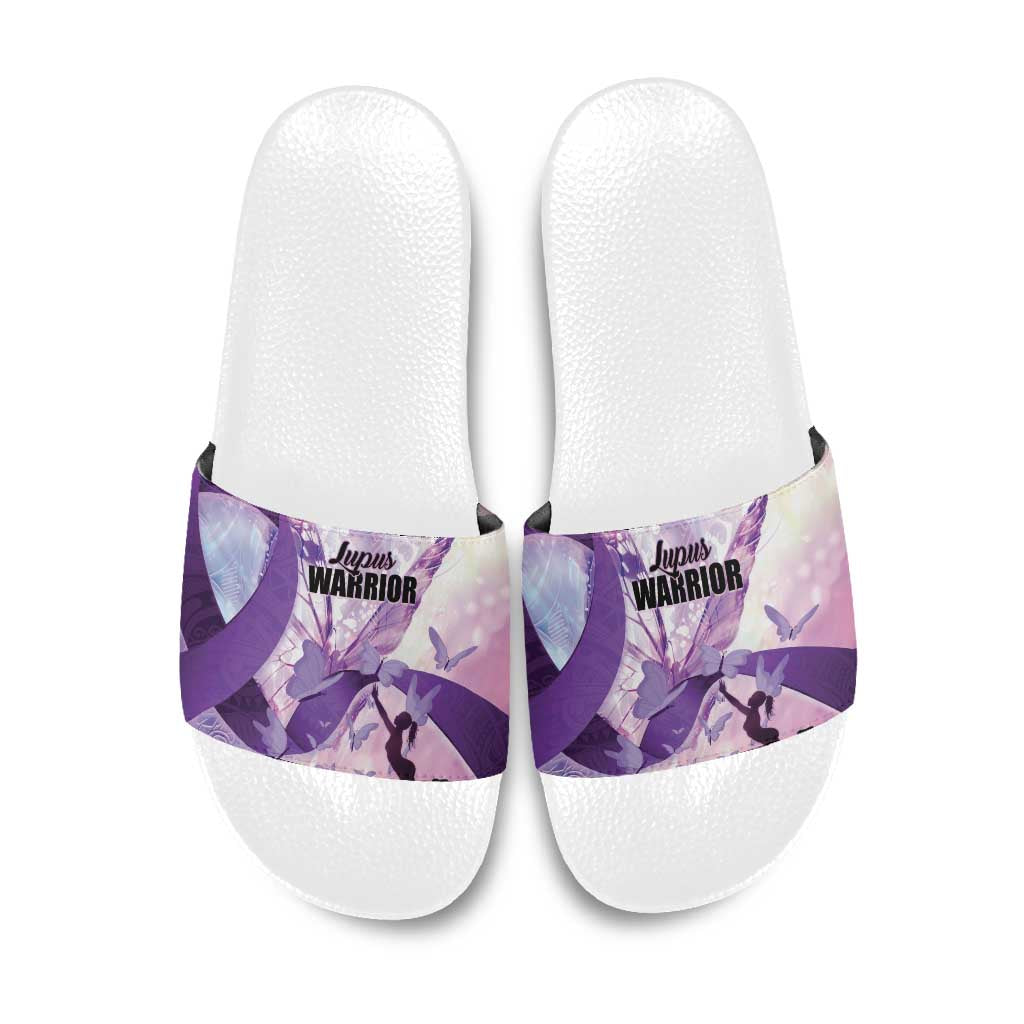 Polynesian Lupus Awareness Slide Sandals Butterfly Hologram Lupus Warrior LT01 Purple - Polynesian Pride