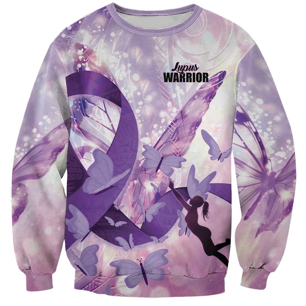 Personalized Polynesian Lupus Awareness Sweatshirt Butterfly Hologram Lupus Warrior