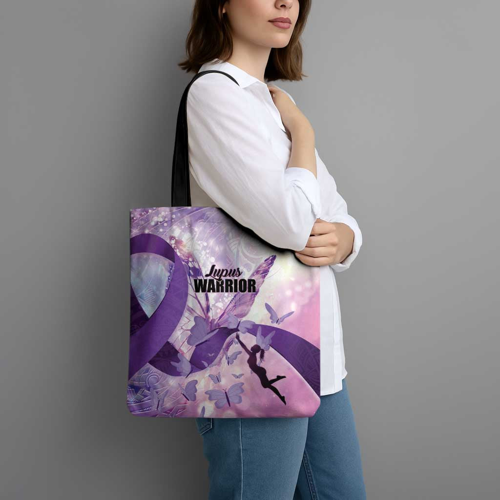 Polynesian Lupus Awareness Tote Bag Butterfly Hologram Lupus Warrior