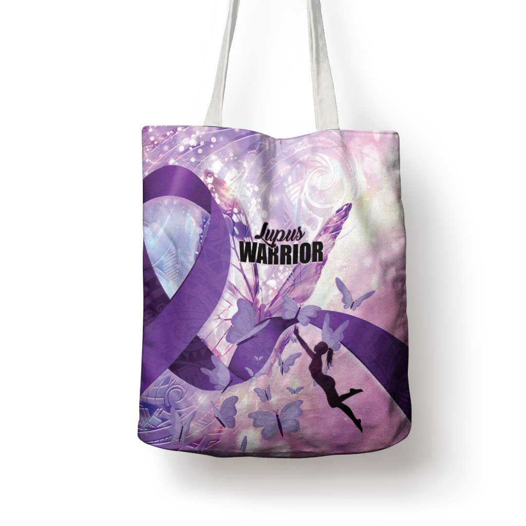 Polynesian Lupus Awareness Tote Bag Butterfly Hologram Lupus Warrior