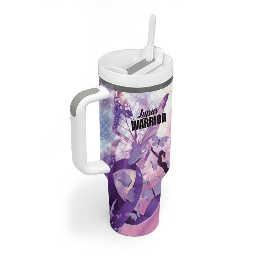 Personalized Polynesian Lupus Awareness Tumbler With Handle Butterfly Hologram Lupus Warrior