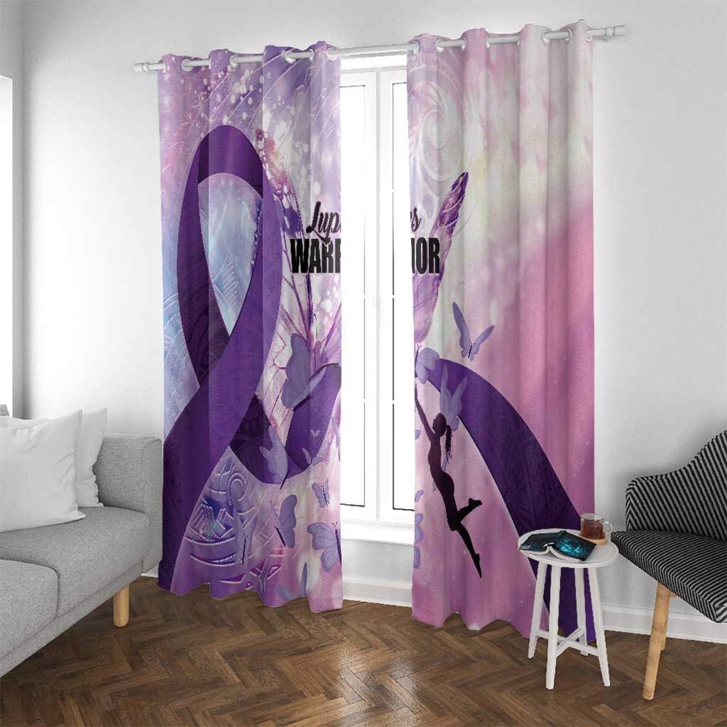 Polynesian Lupus Awareness Window Curtain Butterfly Hologram Lupus Warrior