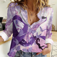 Personalized Polynesian Lupus Awareness Women Casual Shirt Butterfly Hologram Lupus Warrior LT01 Female Purple - Polynesian Pride