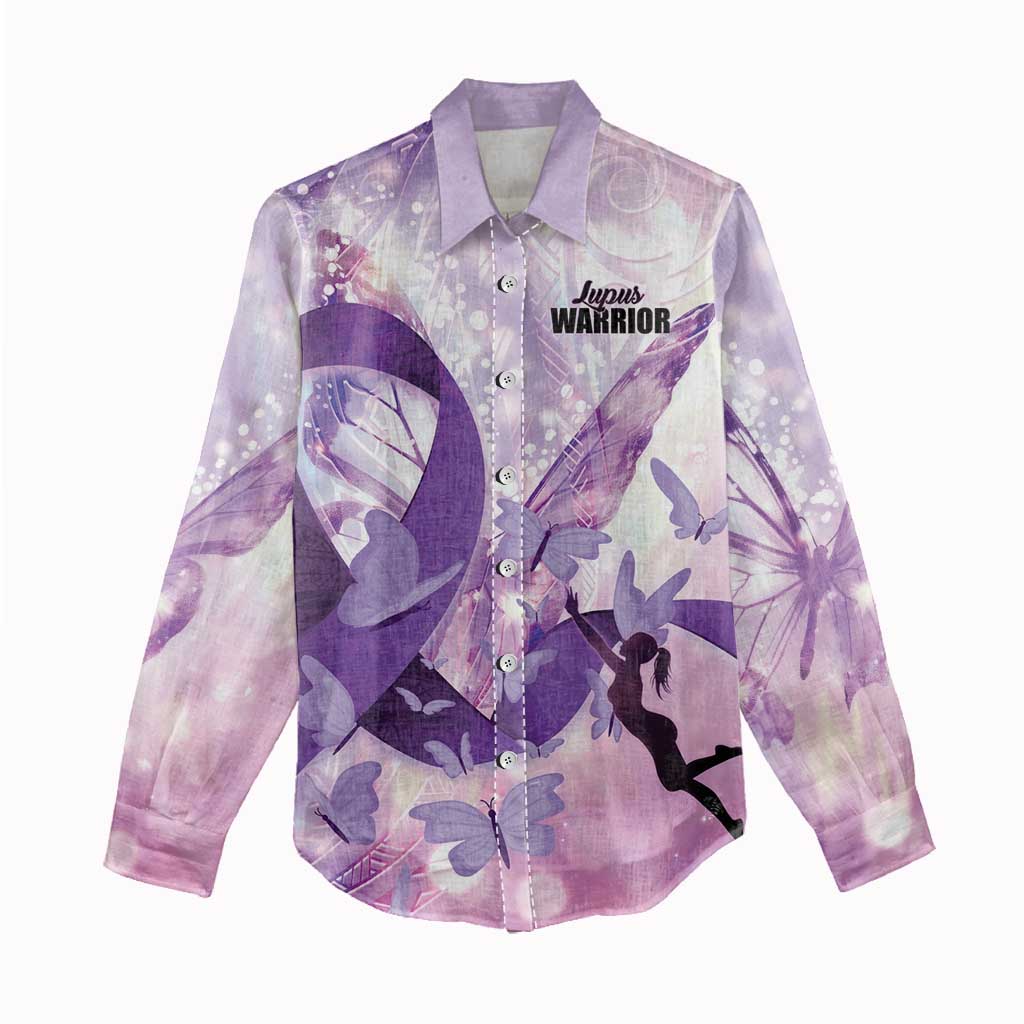 Personalized Polynesian Lupus Awareness Women Casual Shirt Butterfly Hologram Lupus Warrior LT01 - Polynesian Pride
