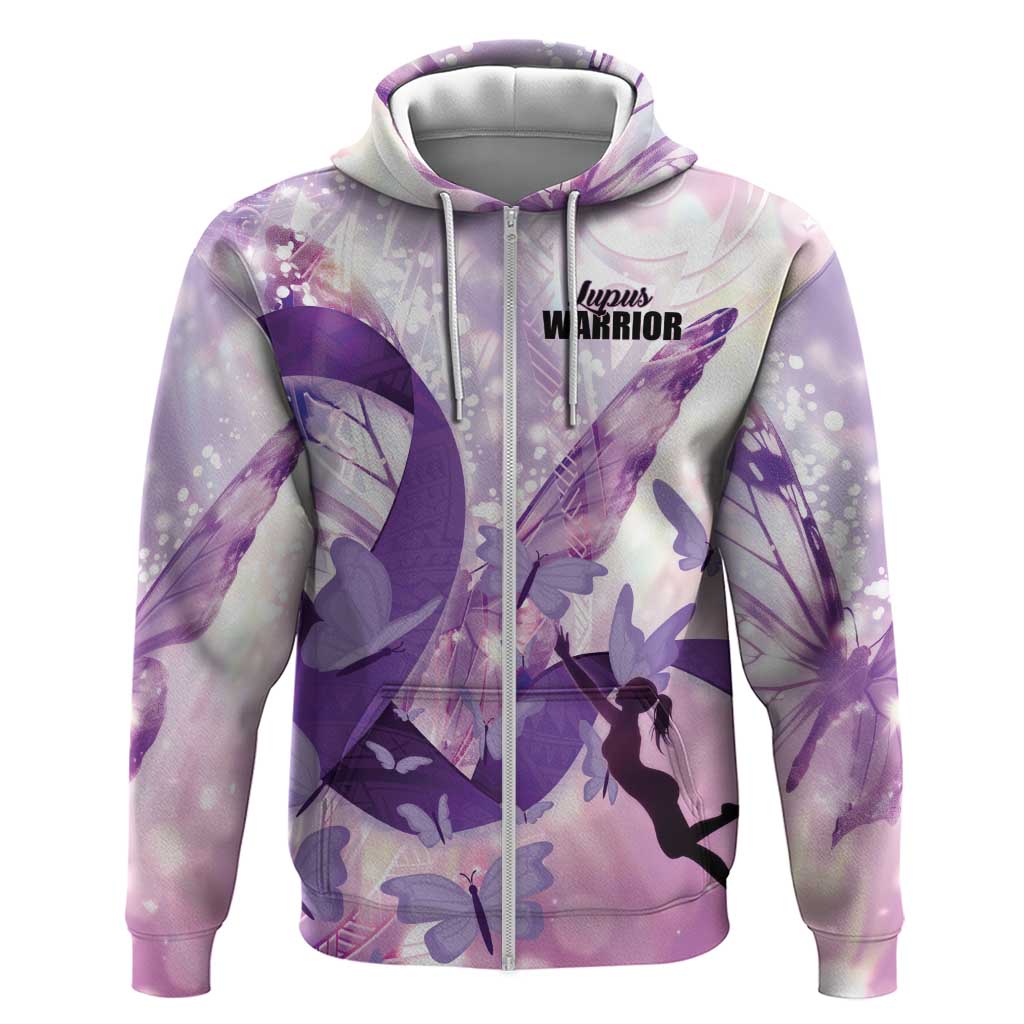 Personalized Polynesian Lupus Awareness Zip Hoodie Butterfly Hologram Lupus Warrior