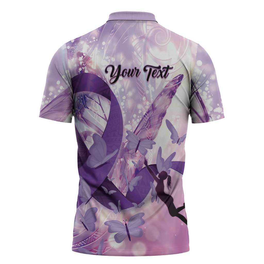 Personalized Polynesian Lupus Awareness Zipper Polo Shirt Butterfly Hologram Lupus Warrior