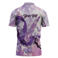 Personalized Polynesian Lupus Awareness Zipper Polo Shirt Butterfly Hologram Lupus Warrior