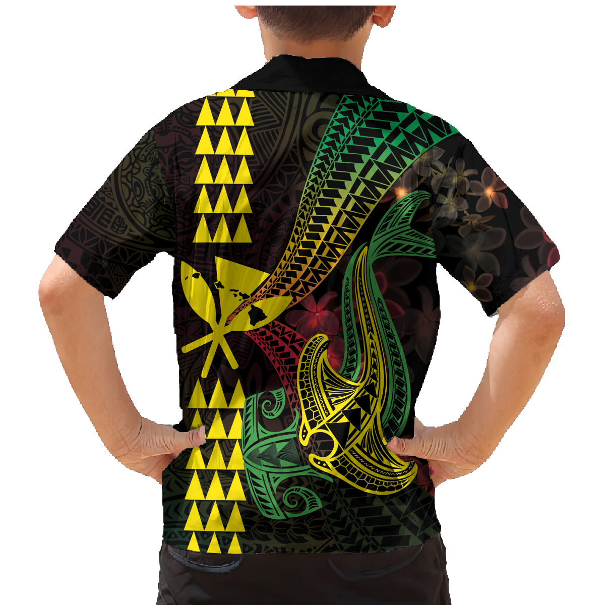 Hawaii Kakau Hammerhead Shark Family Matching Mermaid Dress and Hawaiian Shirt Neon Plumeria Pattern LT01 - Polynesian Pride