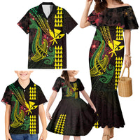 Hawaii Kakau Hammerhead Shark Family Matching Mermaid Dress and Hawaiian Shirt Neon Plumeria Pattern LT01 - Polynesian Pride