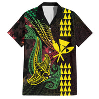 Hawaii Kakau Hammerhead Shark Family Matching Puletasi and Hawaiian Shirt Neon Plumeria Pattern LT01 Dad's Shirt - Short Sleeve Black - Polynesian Pride