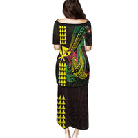 Hawaii Kakau Hammerhead Shark Family Matching Puletasi and Hawaiian Shirt Neon Plumeria Pattern LT01 - Polynesian Pride