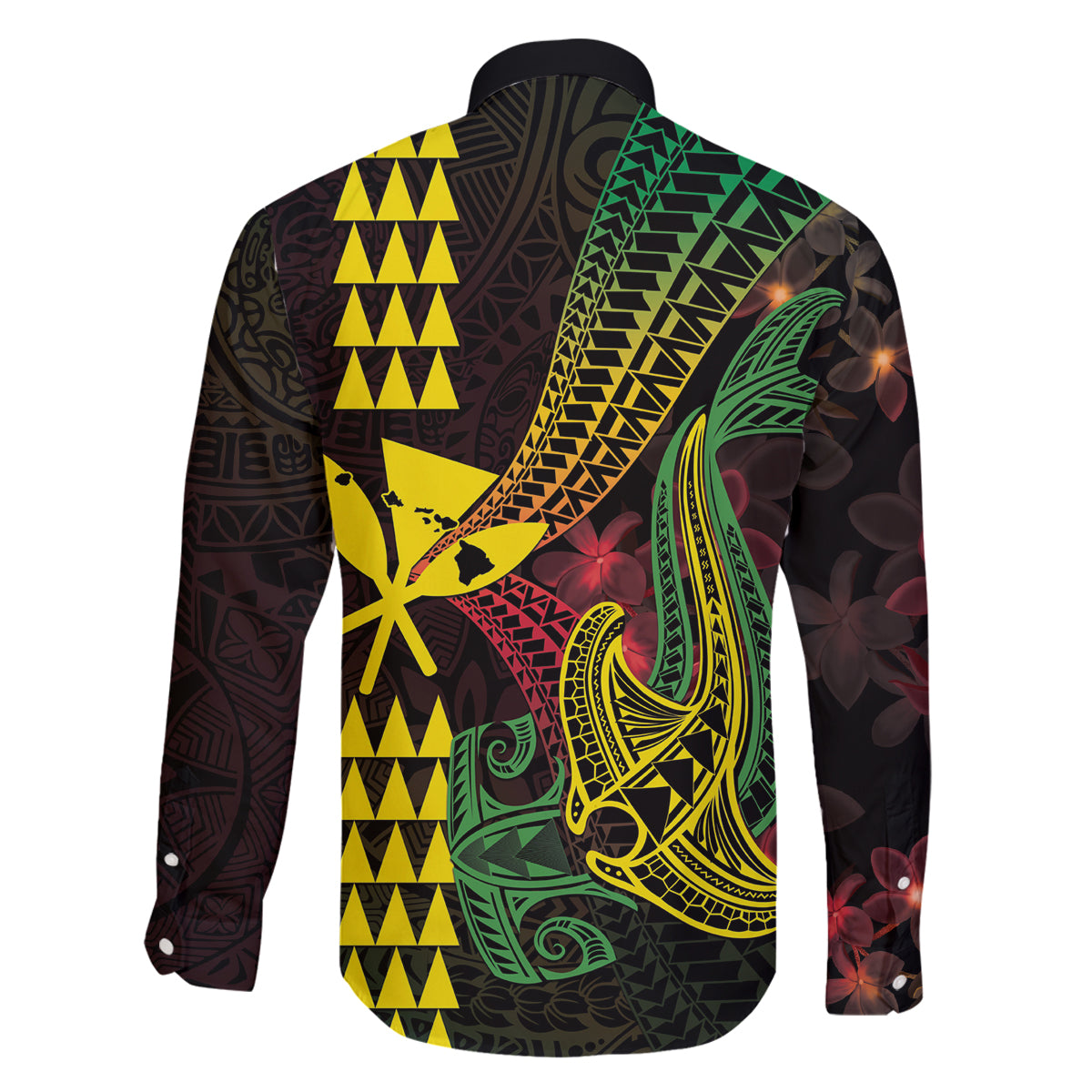 Hawaii Kakau Hammerhead Shark Family Matching Tank Maxi Dress and Hawaiian Shirt Neon Plumeria Pattern