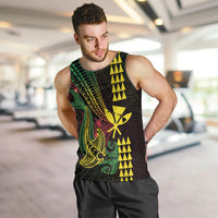 Hawaii Kakau Hammerhead Shark Men Tank Top Neon Plumeria Pattern LT01 Black - Polynesian Pride