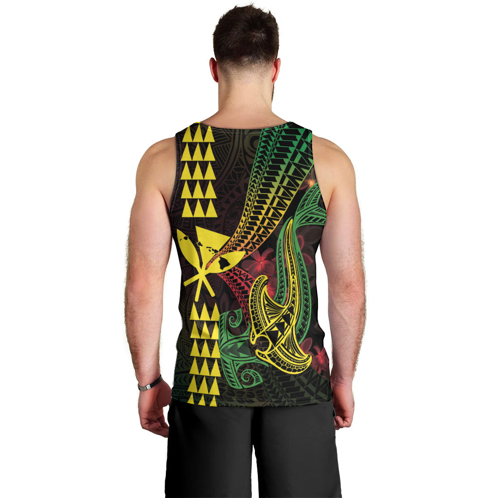 Hawaii Kakau Hammerhead Shark Men Tank Top Neon Plumeria Pattern LT01 - Polynesian Pride