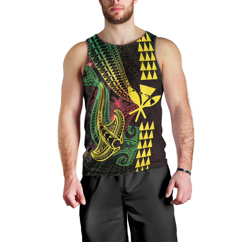 Hawaii Kakau Hammerhead Shark Men Tank Top Neon Plumeria Pattern LT01 - Polynesian Pride