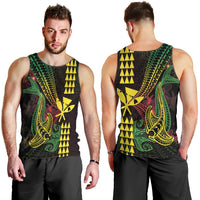 Hawaii Kakau Hammerhead Shark Men Tank Top Neon Plumeria Pattern LT01 - Polynesian Pride