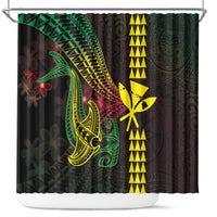 Hawaii Kakau Hammerhead Shark Shower Curtain Neon Plumeria Pattern LT01 Black - Polynesian Pride