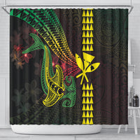 Hawaii Kakau Hammerhead Shark Shower Curtain Neon Plumeria Pattern LT01 - Polynesian Pride