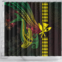 Hawaii Kakau Hammerhead Shark Shower Curtain Neon Plumeria Pattern LT01 - Polynesian Pride