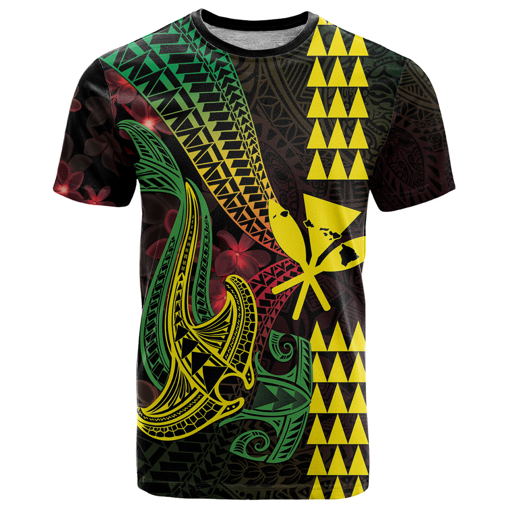 Hawaii Kakau Hammerhead Shark T Shirt Neon Plumeria Pattern LT01 Black - Polynesian Pride