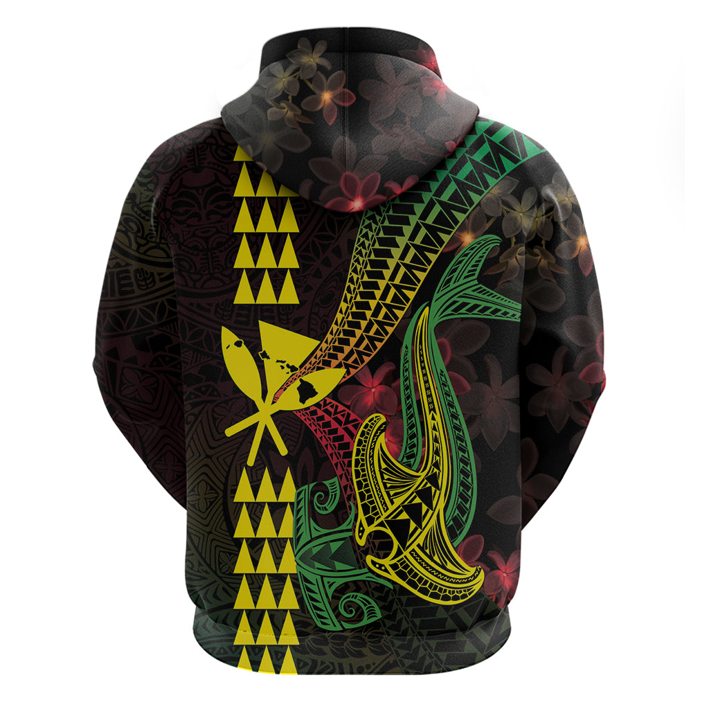 Hawaii Kakau Hammerhead Shark Zip Hoodie Neon Plumeria Pattern LT01 - Polynesian Pride