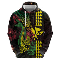 Hawaii Kakau Hammerhead Shark Zip Hoodie Neon Plumeria Pattern LT01 - Polynesian Pride