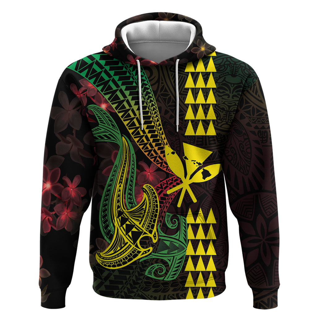 Hawaii Kakau Hammerhead Shark Zip Hoodie Neon Plumeria Pattern LT01 Pullover Hoodie Black - Polynesian Pride