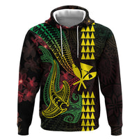 Hawaii Kakau Hammerhead Shark Zip Hoodie Neon Plumeria Pattern LT01 Pullover Hoodie Black - Polynesian Pride