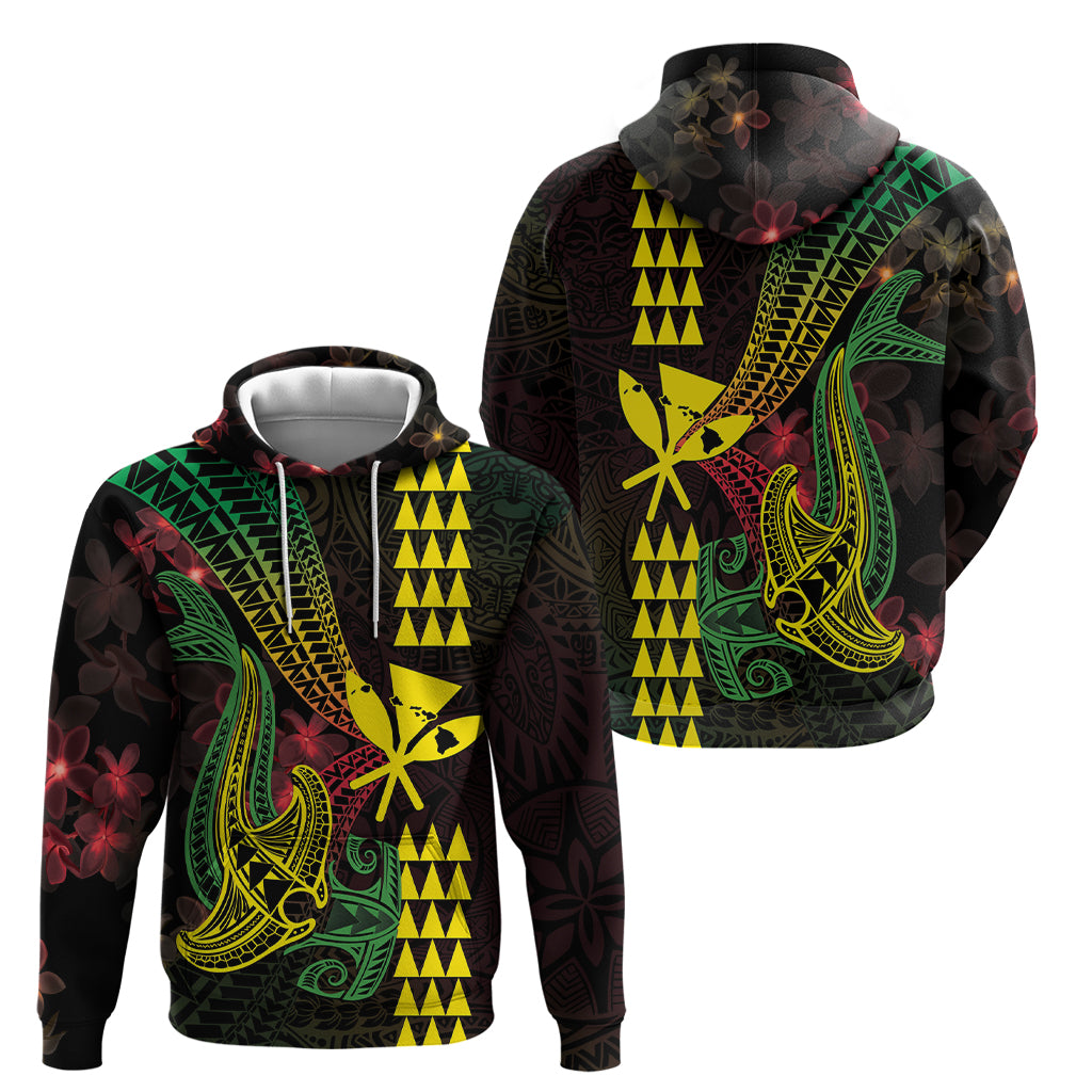 Hawaii Kakau Hammerhead Shark Zip Hoodie Neon Plumeria Pattern LT01 - Polynesian Pride