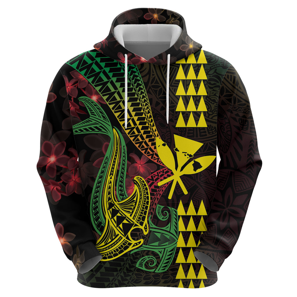Hawaii Kakau Hammerhead Shark Zip Hoodie Neon Plumeria Pattern LT01 - Polynesian Pride