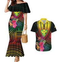 Hawaii Kanaka Maoli Flag Day Couples Matching Mermaid Dress and Hawaiian Shirt Tropical Flowers LT01 Black - Polynesian Pride