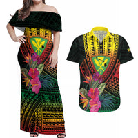 Hawaii Kanaka Maoli Flag Day Couples Matching Off Shoulder Maxi Dress and Hawaiian Shirt Tropical Flowers LT01 Black - Polynesian Pride