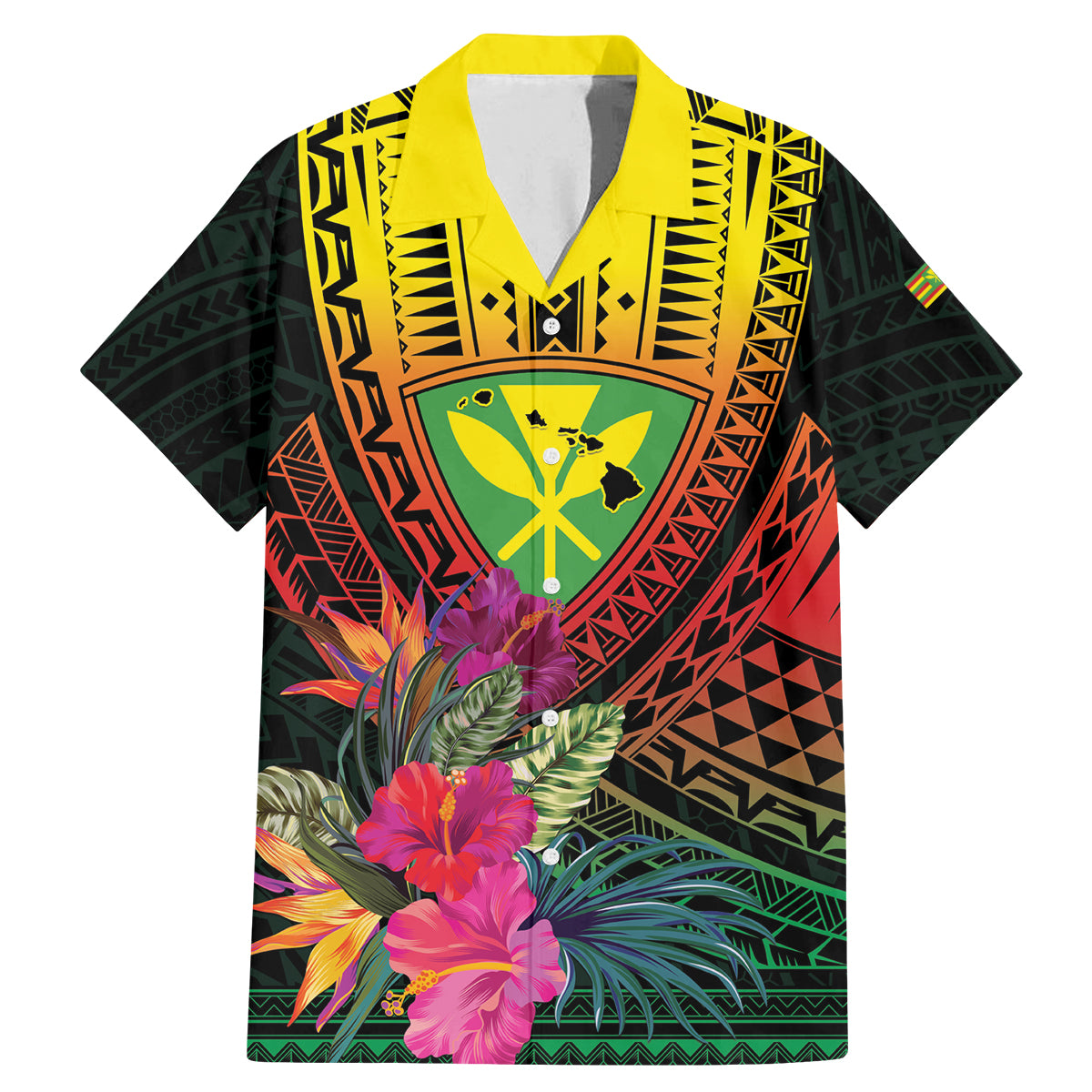 Hawaii Kanaka Maoli Flag Day Family Matching Mermaid Dress and Hawaiian Shirt Tropical Flowers LT01 Dad's Shirt - Short Sleeve Black - Polynesian Pride